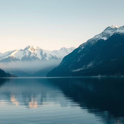 A serene lake surrounded by snow-capped mountains in the Swiss Alps.